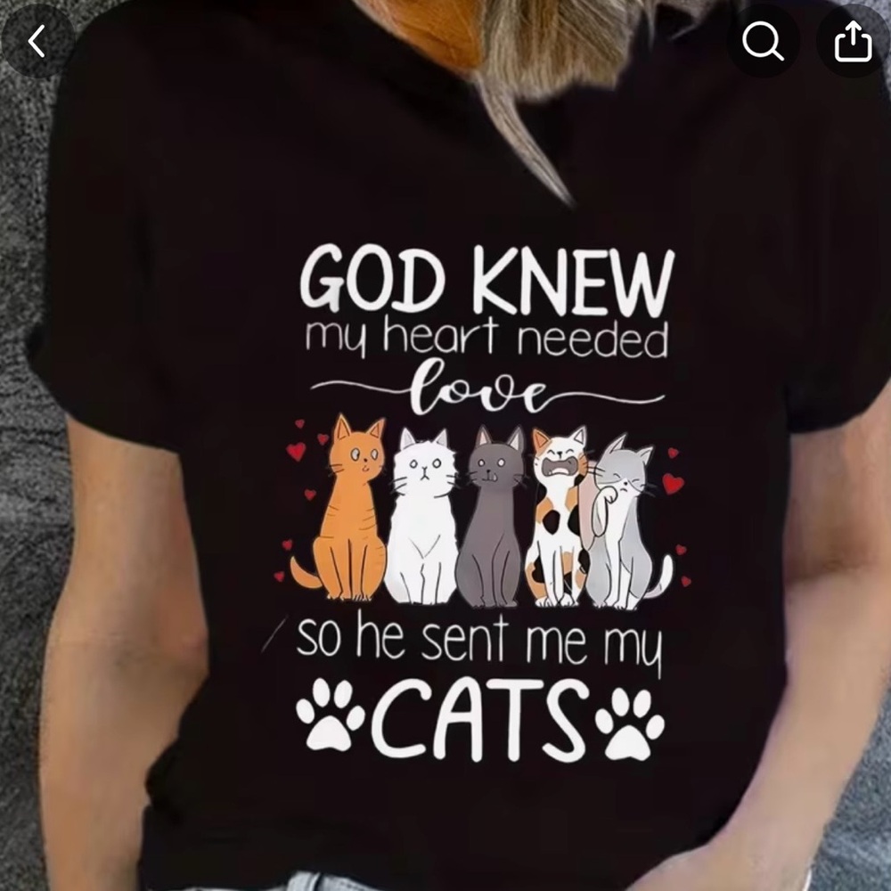 Source Unknown Black Tee with Multicolor Cat Graphic